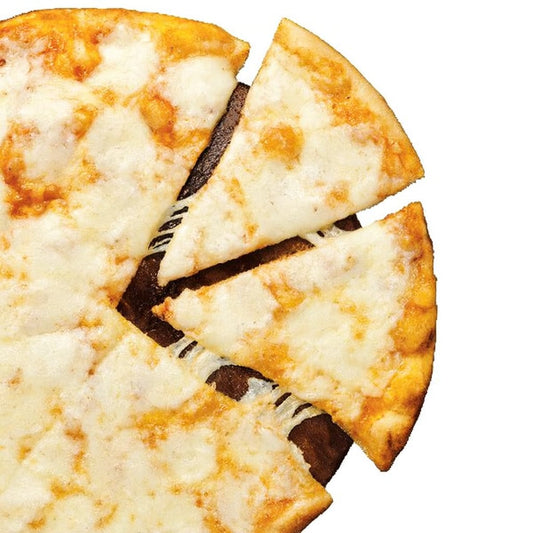 Zabiha Halal cheese pizza, real mozzarella, bake 15–18 minutes, shipped frozen nationwide